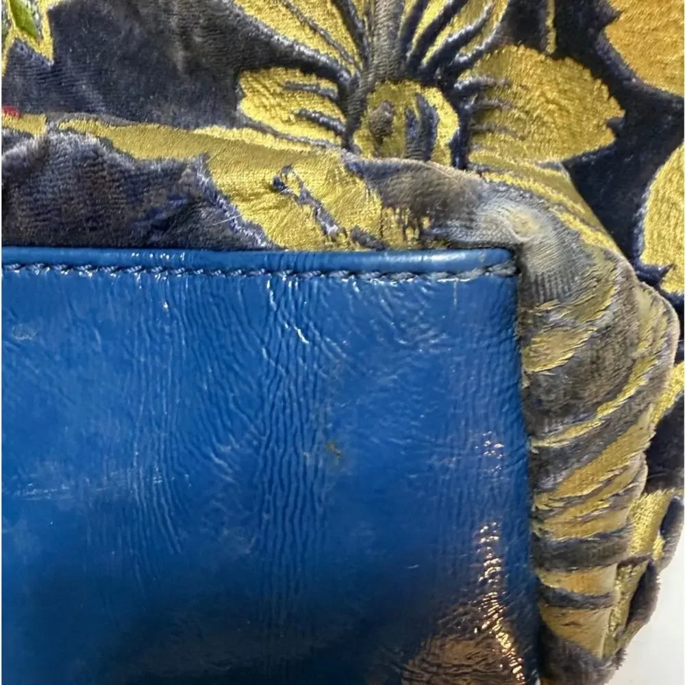 Tory Burch Cosmic Floral Fleming Tote Floral Velvet Blue Leather Shoulder Bag